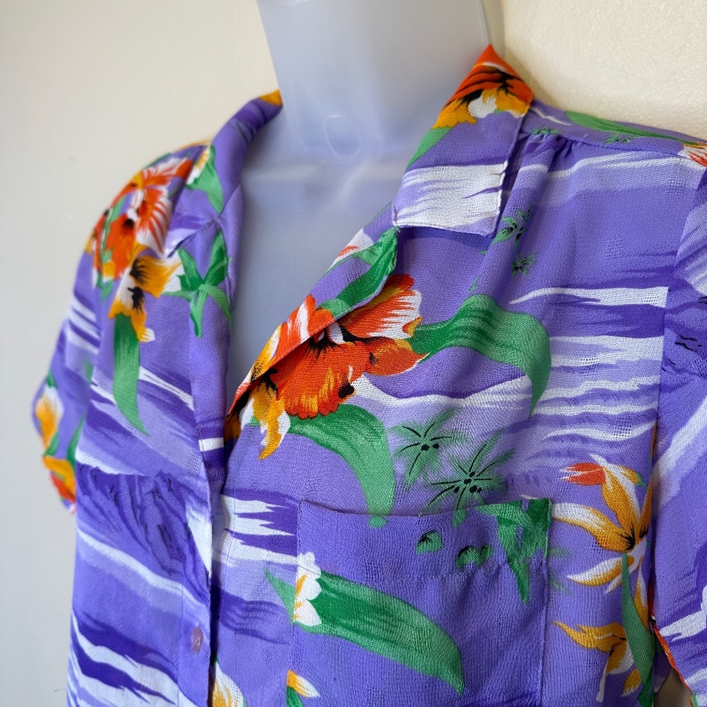 Campus Casuals VTG Hawaii Print Semi Sheer Button Front Tropical Hawaiian Shirt - Picture 5 of 12
